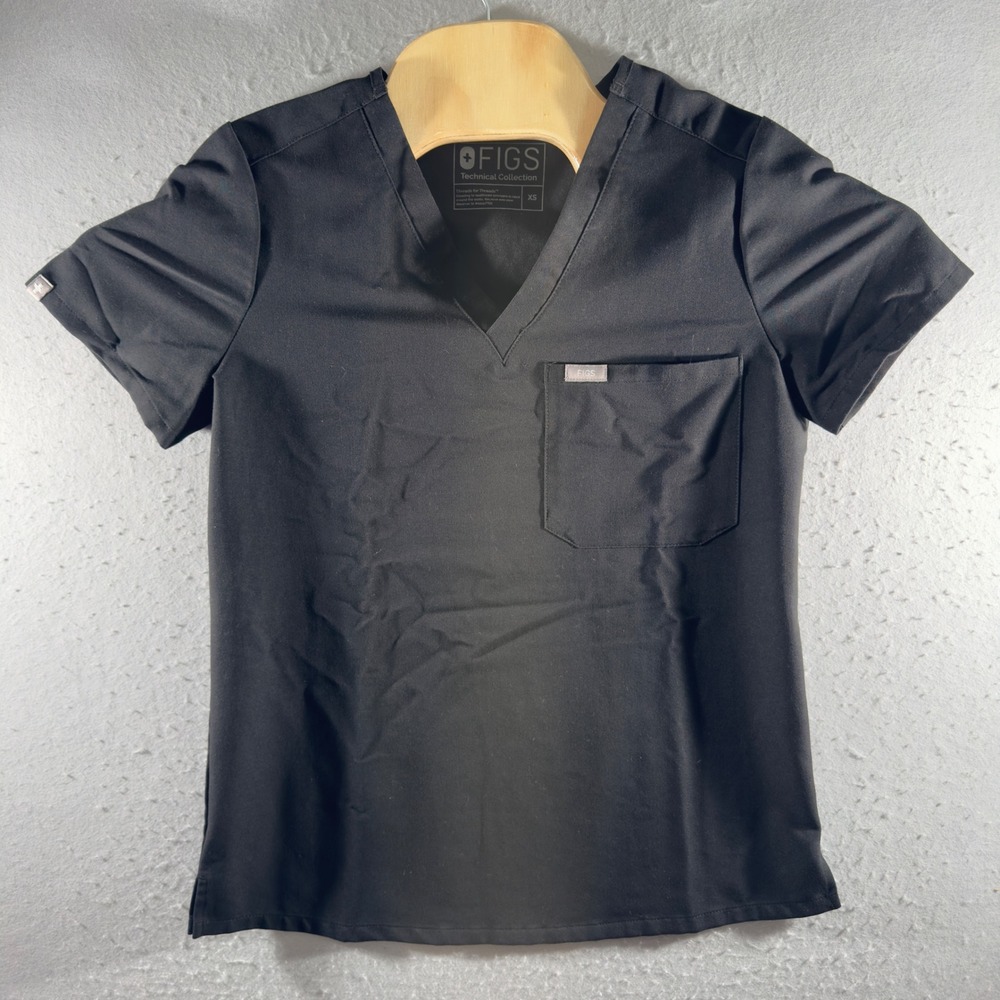 3111 | FIGS Technical Collection Casma VNeck Scrub Top Black Women XS Healthcare
